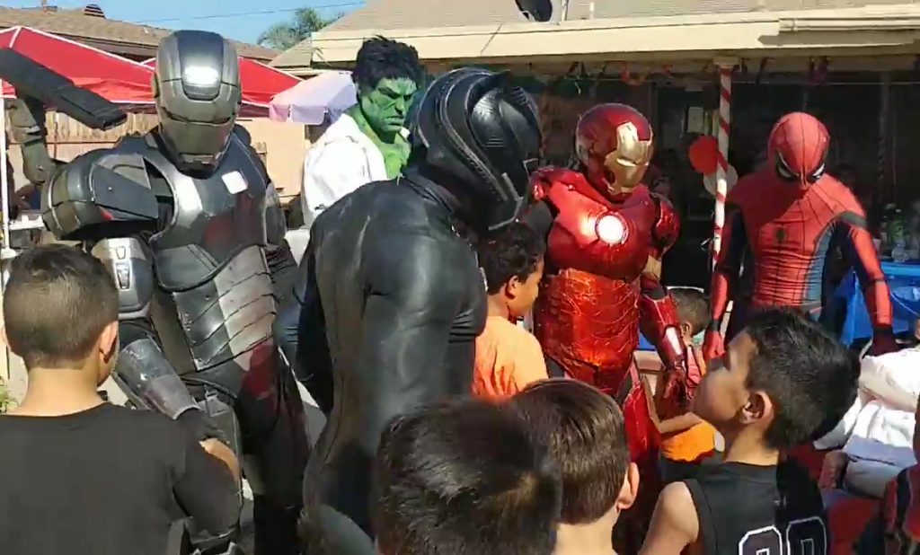 avengers black panther war machine hulk iron man and spider man surprise kids at a birthday party